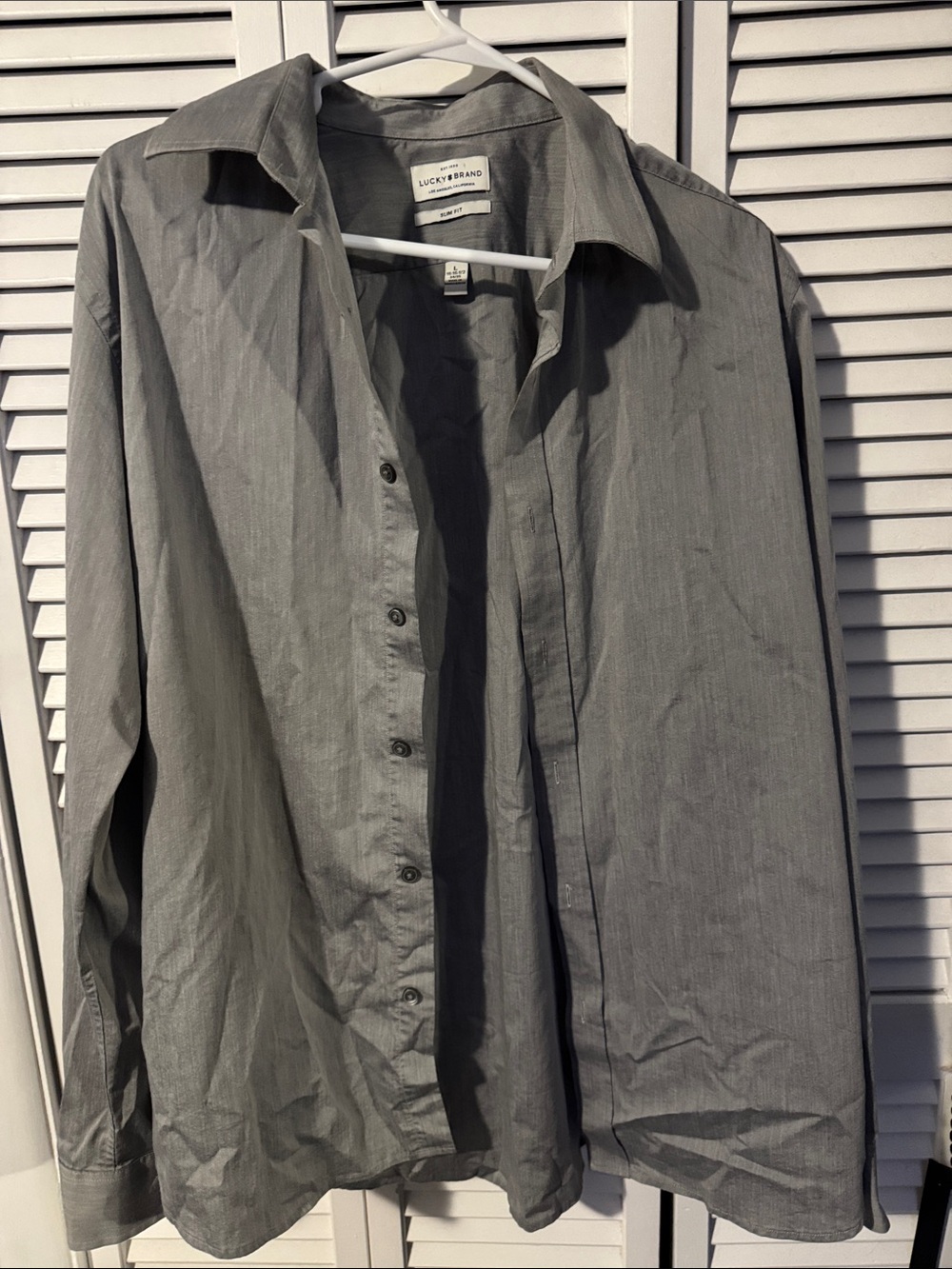 Lucky Brand Men's Gray Long-Sleeve Button-Up Dress Shirt